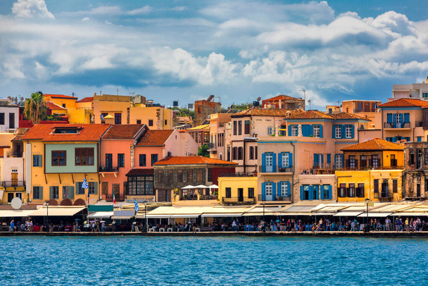 View of old port of Chania. Landmarks of Crete island. Greece. Bay of Chania at sunny summer day, Crete Greece. View of the old port of Chania, Crete, Greece. The port of chania, or Hania.  - Photo, Image