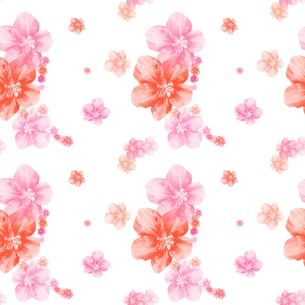 Abstract seamless red toned japanise sakura flower pattern illustration on white background. - Valokuva, kuva