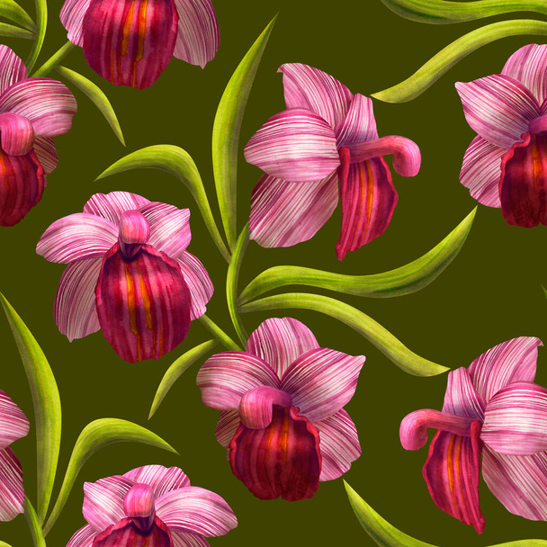Seamless orchid pattern 3d illustration watercolor - Fotó, kép