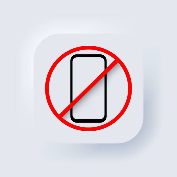 Icona dello smartphone proibito. Niente icona del telefono. Vietato utilizzare il segno dello smartphone. Neumorfico - Vettoriali, immagini