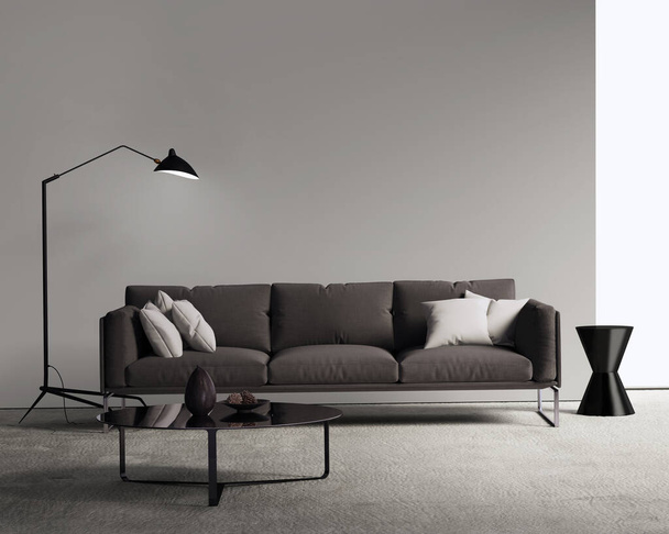 Rendering 3d di un divano minimale Brown in un moderno soggiorno contemporaneo - Foto, immagini