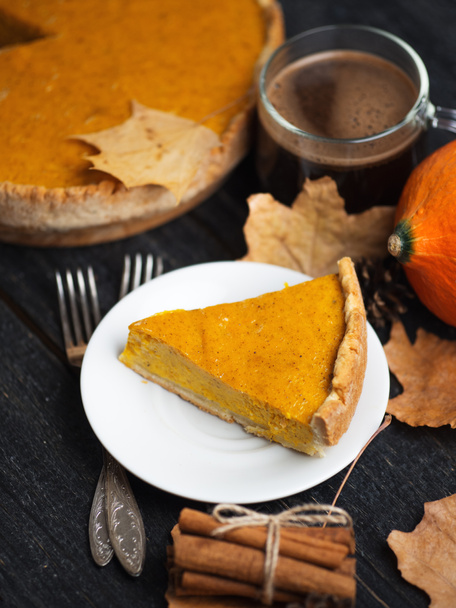 A slice of pumpkin American pie for thanksgiving - Photo, Image