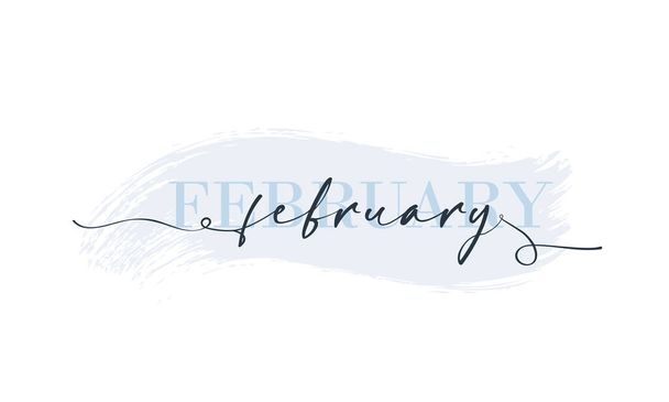 Hello February card. One line. Lettering poster with text February. Vector EPS 10. Isolated on white background - Vector, Image