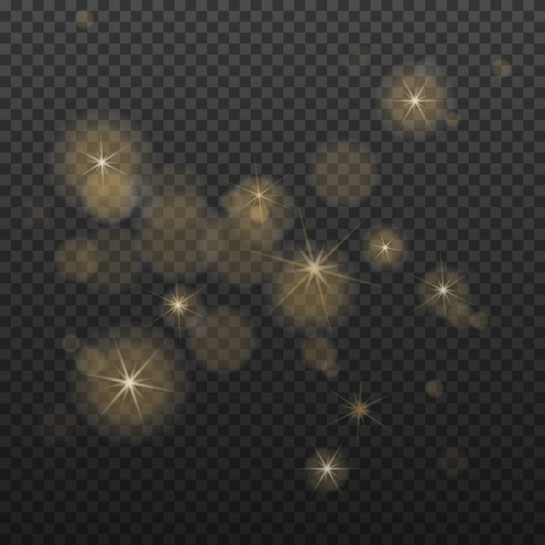 Bokeh jaune doux, lumières et étoiles sur fond transparent. Éléments de lumière flous abstraits. Décoration éclatante isolée. Illustration vectorielle. - Vecteur, image
