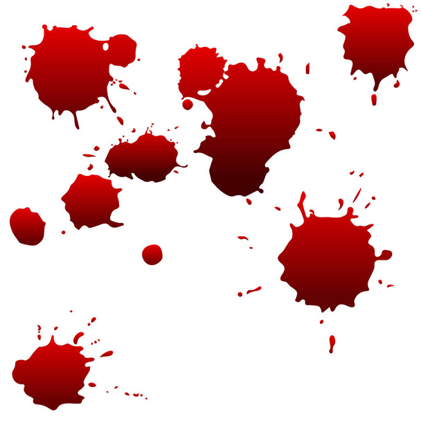 Set of realistic bloody splatters. Drop and blob of blood. Bloodstains. Isolated. Vector illustration isolated on white background. Red puddles - Vector, Image