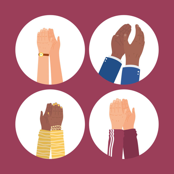 kéz tapsoló ikon csoport - Vektor, kép