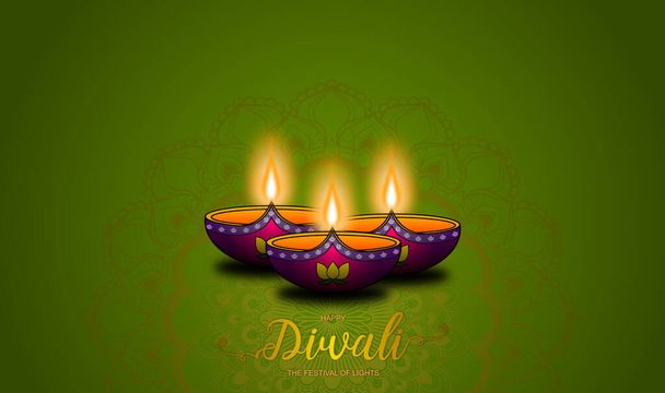 Happy Diwali het Festival of Lights in India. Mensen zullen hun huis versieren met mooie kleilampen en rangoli. - Foto, afbeelding