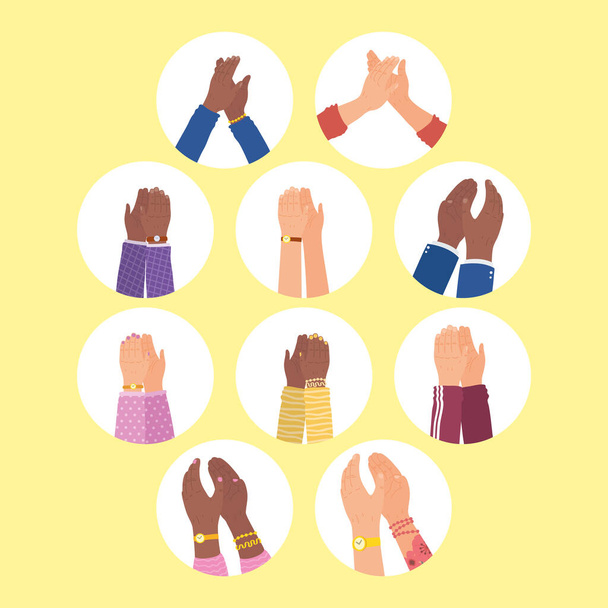 kéz tapsoló ikon csoport - Vektor, kép