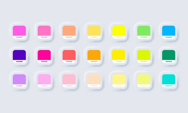 Neon rengi palet. Vektör. RGB HEX 'te neon katalog örnekleri. Renk kataloğu. Neumorfik UI UX beyaz kullanıcı arayüzü web düğmesi. Neumorfizm. Vektör EPS 10. - Vektör, Görsel