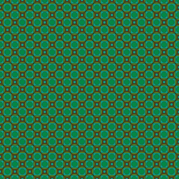 mod blue green brown interlocking squares and circles seamless vector pattern - Vector, Image