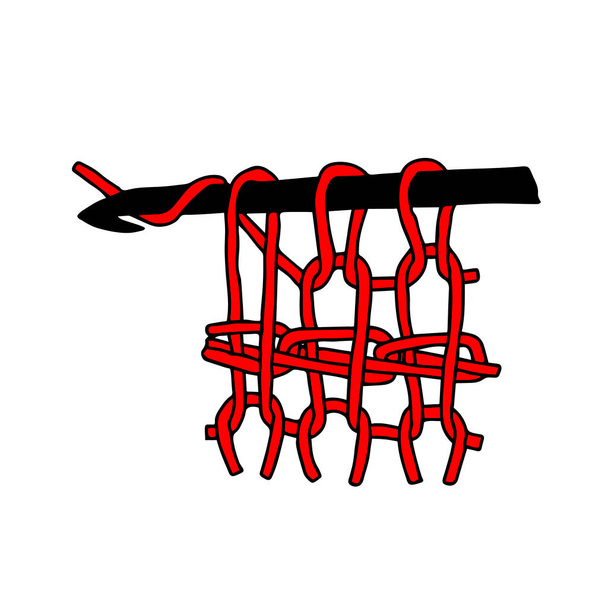 A Prachtige met de hand getekende zwarte en rode mode vector illustratie van een hobby haak haak breien voor meisjes en vrouwen geïsoleerd op een witte achtergrond - Vector, afbeelding
