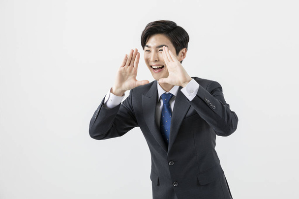 happy Asian man worker, businessman shouting - Fotó, kép