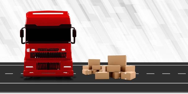 貨物トラックと配送国際輸送システム3Dイラスト - 写真・画像