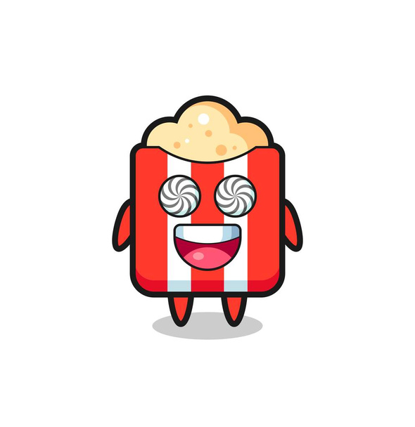 милый попкорн персонаж с загипнотизированными глазами, милый дизайн стиля для футболки, наклейка, элемент логотипа - Вектор,изображение
