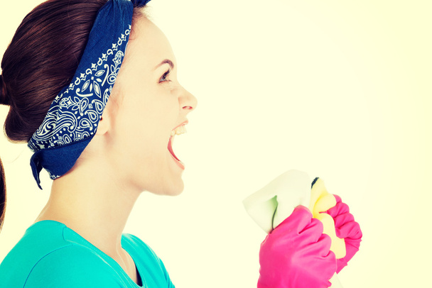 Cleaning woman screaming - Фото, изображение