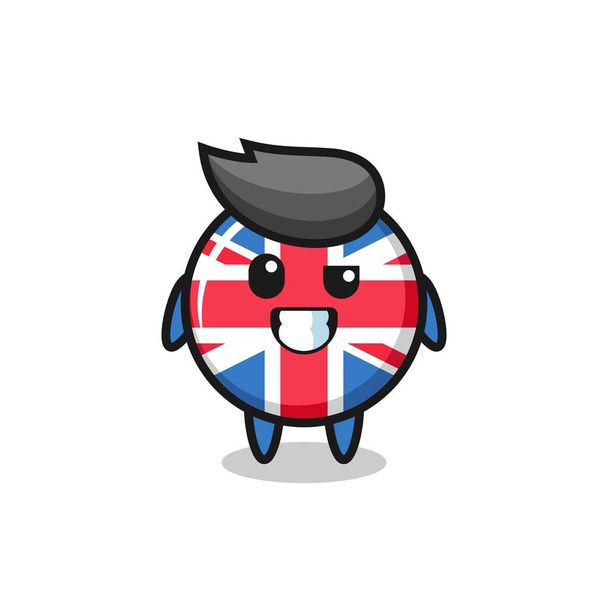 roztomilý maskot s britskou vlajkou s optimistickým obličejem, roztomilý styl designu trička, samolepka, logo element - Vektor, obrázek