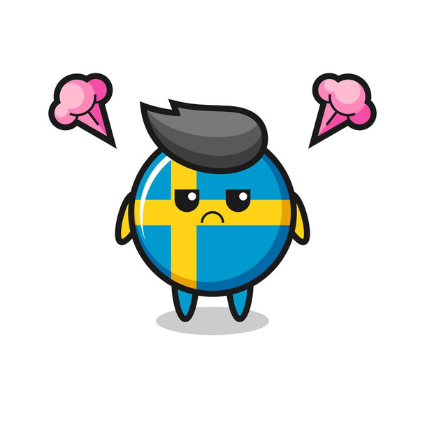 ενοχλημένη έκφραση του χαριτωμένου χαρακτήρα καρτούν σήμα σημαία Σουηδίας, χαριτωμένο σχεδιασμό στυλ για t πουκάμισο, αυτοκόλλητο, στοιχείο λογότυπο - Διάνυσμα, εικόνα