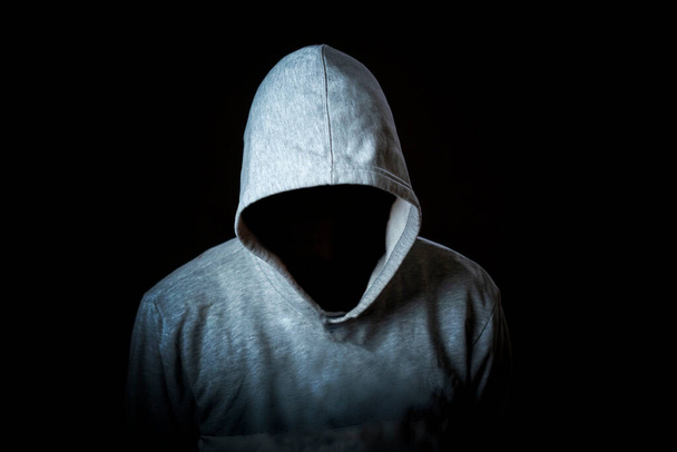 faceless incognito man wear hood on dark background isolated b - Photo, Image