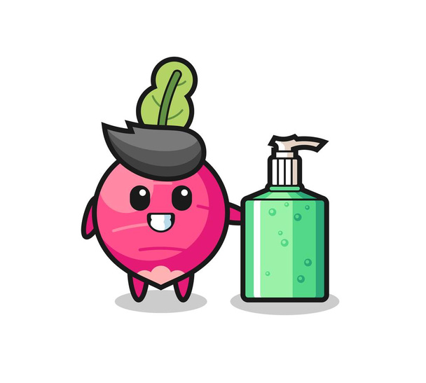 cute radish cartoon with hand sanitizer , cute style design for t shirt, sticker, logo element - Vector, Image