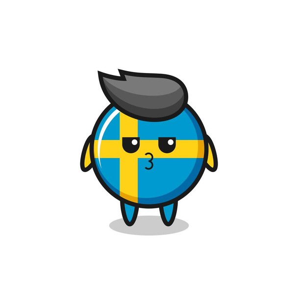 бордовое выражение симпатичных символов флага Швеции, симпатичный дизайн футболки, стикер, элемент логотипа - Вектор,изображение