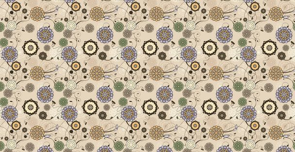 Luxurious floral batik background. Floral decoration curls illustration. Hand drawn paisley pattern elements. Vintage ornament, pattern. - Vector, Image