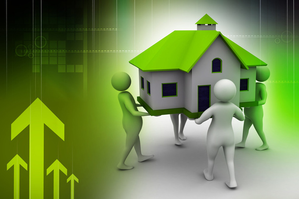 3D people holding a house - Foto, Imagen