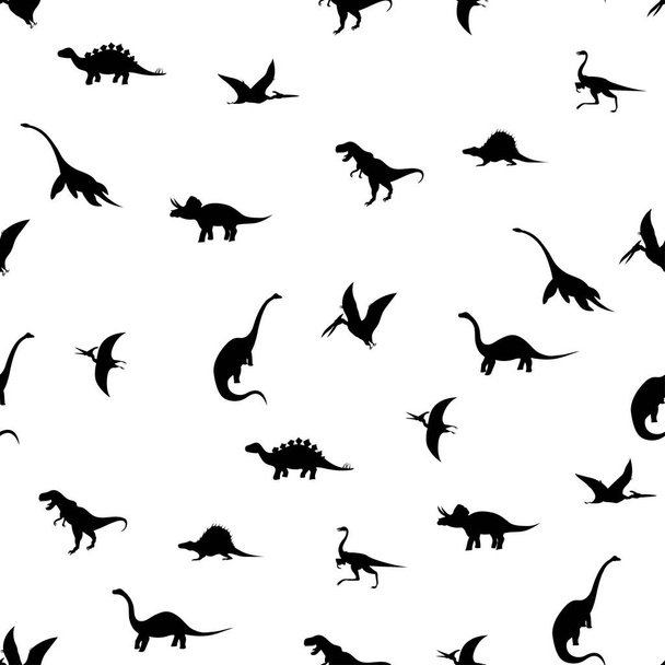 patrón sin costuras con dinosaurios sobre fondo blanco, ilustración vectorial - Vector, Imagen