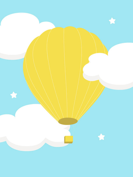 Воздушный шар жёлтый в голубом небе с белыми облаками. Простая открытка для тех, кто любит летать. Фестиваль воздушных шаров. Вектор. - Вектор,изображение