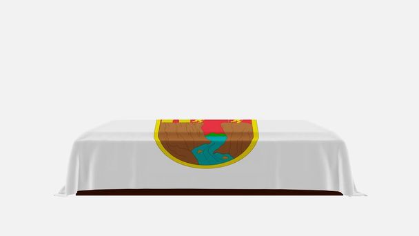 Side View of a Casket on a White Background covered with the Flag of Chiapas - Photo, Image