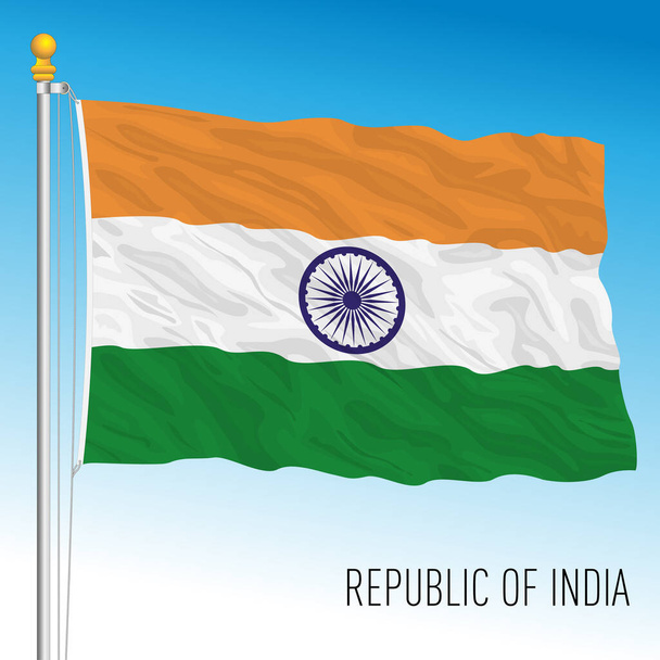Государственный флаг Индии, азиатская страна, векторная иллюстрация - Вектор,изображение
