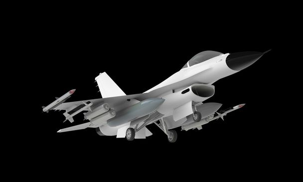 Un modello di un jet F16 Fighter decollare atterraggio isolato su nero
 - Foto, immagini