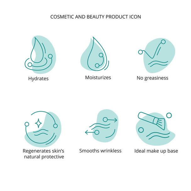 Beauty product icon set for treatment, cream, mask, make up cosmetic. For web, packaging design. Vector stock illustration isolated on white background. EPS10 - Vector, Image