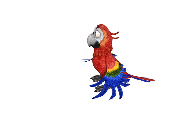 Grappige papegaai stripfiguur geïsoleerd op witte achtergrond. 3D figuur, clip art als sjabloon voor collage. 3D weergave, 3D illustratie. - Foto, afbeelding