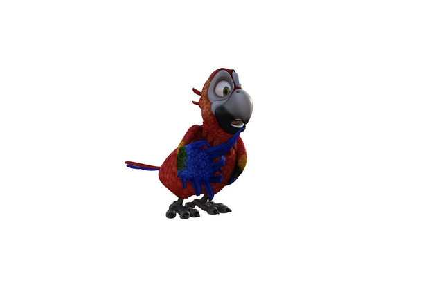 Смешной попугай мультяшный персонаж изолирован на белом фоне. 3D фигура, клип-арт как соблазн для коллажа. 3D рендеринг, 3D иллюстрация. - Фото, изображение