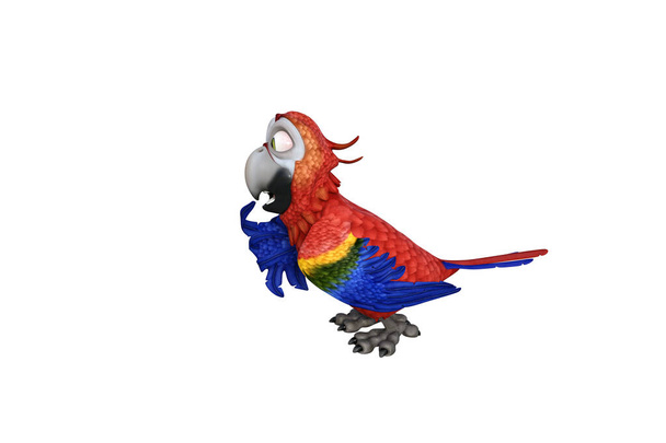Divertente personaggio dei cartoni animati pappagallo isolato su sfondo bianco. Figura 3D, clip art come modello per collage. Rendering 3D, illustrazione 3D. - Foto, immagini