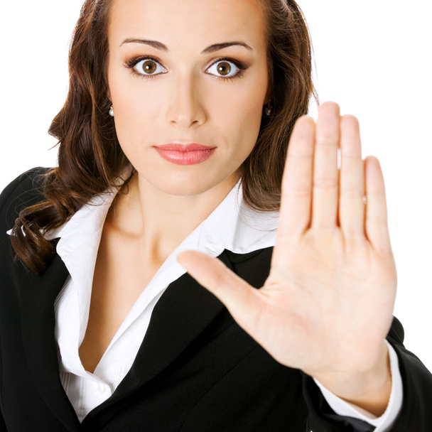  Businesswoman with stop gesture, on white - Foto, Bild