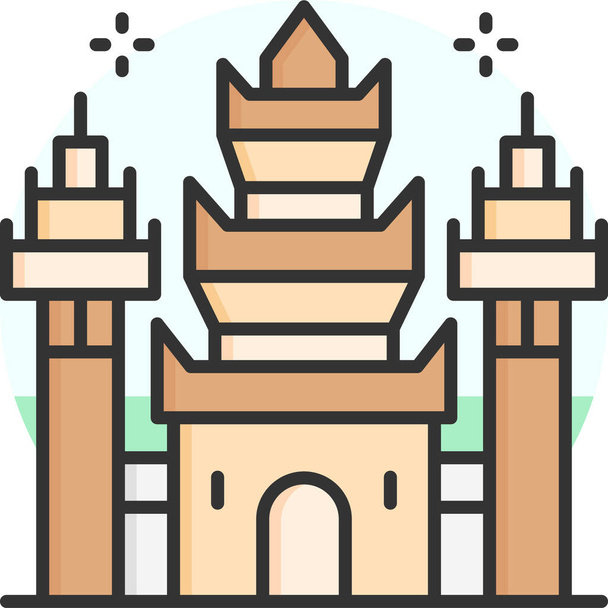 angkor wat architectonic landmark icon in filledoutline style - Vector, Image