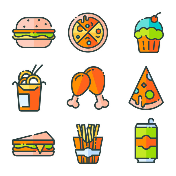 vetor junk food icon set - Vetor, Imagem