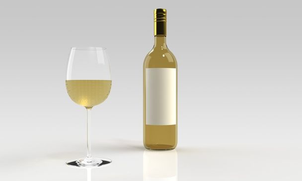 egy üveg vörös vagy fehér bor és elszigetelt fehér üveg - Fotó, kép