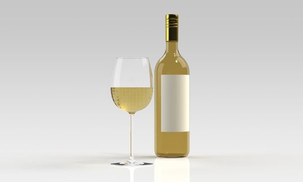 kırmızı veya beyaz şarap ve üzerinde beyaz izole cam şişe - Fotoğraf, Görsel