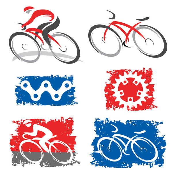 Cyclists and cycling elements icons - Vector, Image