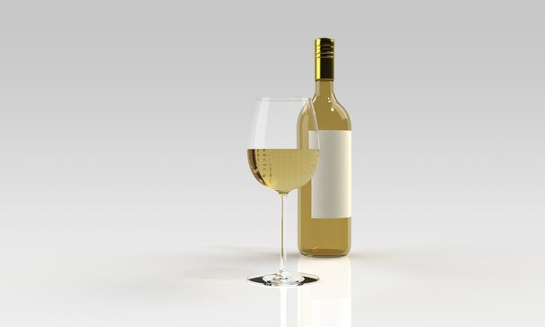 láhev červeného nebo bílého vína a skla izolovaných na bílém - Fotografie, Obrázek