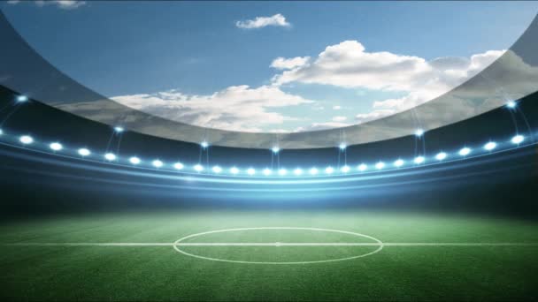 サッカースタジアムのアリーナ。サッカーの概念。3Dアニメーション - 映像、動画