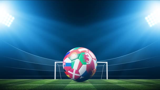 Γήπεδο Παγκοσμίου Κυπέλλου. Η ιδέα του ποδοσφαίρου. 3d κινούμενα σχέδια - Πλάνα, βίντεο