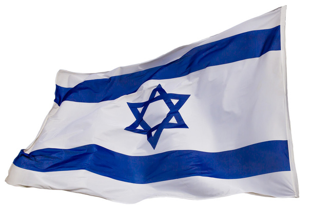 Bandeira de Israel batendo no vento isolado em branco
 - Foto, Imagem