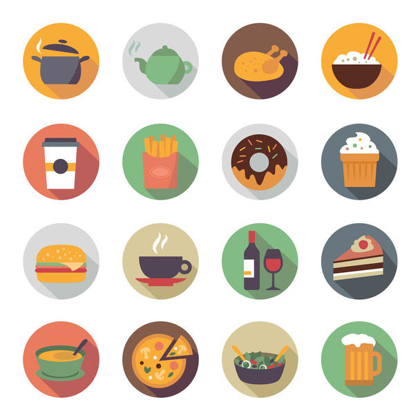 Icone alimentari piatte in cerchi
 - Vettoriali, immagini