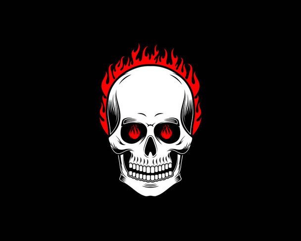 Skull head with fire flame vector illustration - Vector, Image
