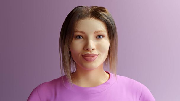 フレッシュスキン若い女性の顔青目ブロンドの髪スタジオの肖像人形3Dイラスト - 写真・画像
