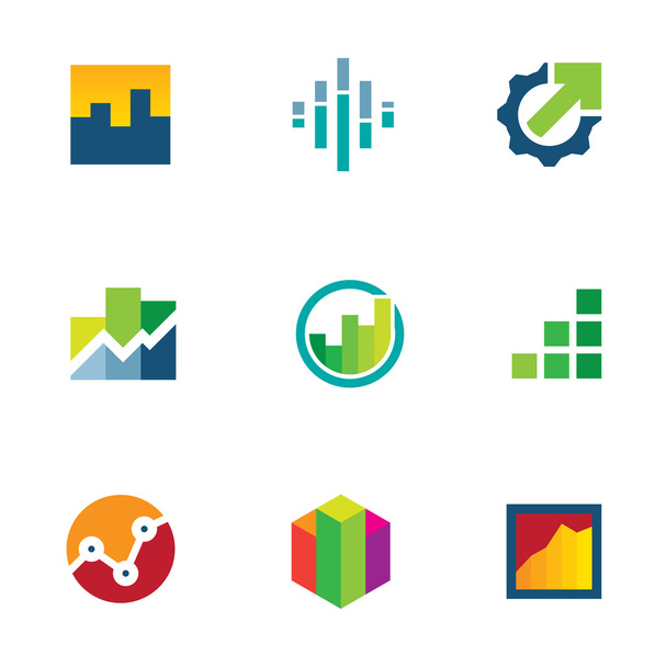 Economia finanças gráfico bar negócio produtividade logotipo ícone definido
 - Vetor, Imagem