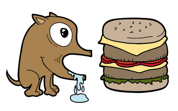 Hunde- und Burger-Vektorillustration - Vektor, Bild